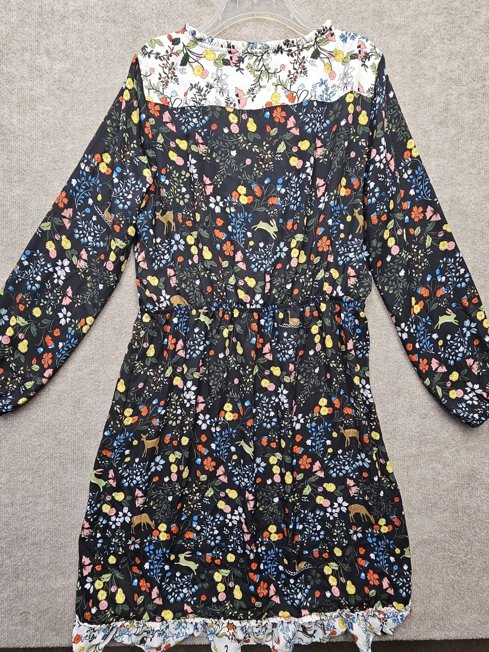 Wrangler Woodland Floral Sheer Dress L Deer Bunny Boho Ruffle - Picture 9 of 15